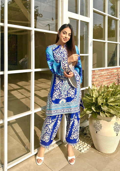Myra Blue Pashmina Pakistani Kurta Set